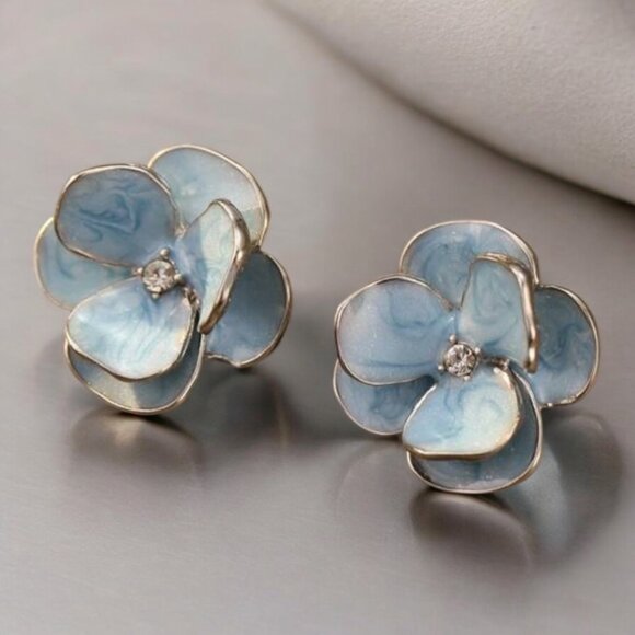 Boutique Jewelry - Artistic Stud Earrings - Blue Flowers